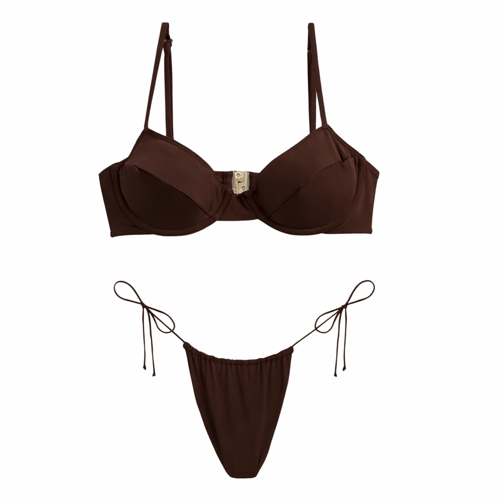 NWT Riot swim JAX TOP AND BIXI BOTTOM Chocolate brown bikini Set